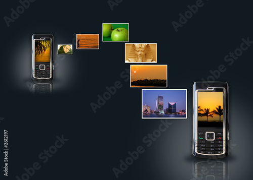 Illustration: photo transfer, mms, bluetooth concept photo transfer, mms, bluetooth concept