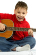 the boy with an acoustic guitar on a white background