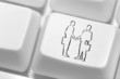 the button with an emblem of hand shake of two businessmen on th