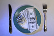 dollars as meal on a plate in blue