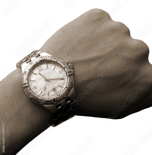 wrist watch on hand isolated tone