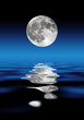 Full moon over water at night