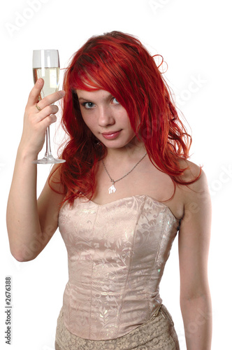 redhead model cheering isolated on white