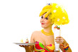 banana lady with tray of snacks and creamy cocktai banana lady with tray of snacks and creamy cocktai
