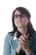 secretary or business woman bored, biting her lower lip and pray