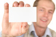 man with card for text