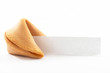chinese fortune cookie with blank paper, on white