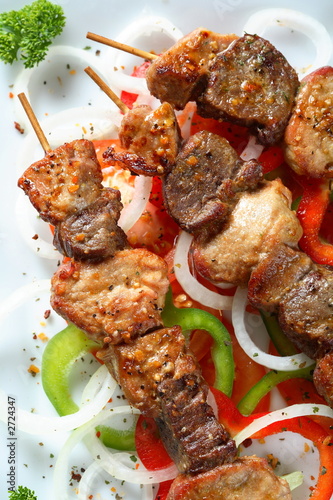 Photo: pork shashlik with fresh vegetables pork shashlik with fresh vegetables