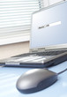 computer on a table. search of work.