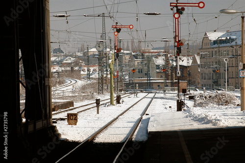 dresden, germany train station in snow