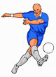 scoccer player kicking ball blue