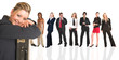 blonde businesswoman standing in front of a busine