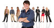 Foto: young businessman standing in front of a business young businessman standing in front of a business
