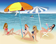 beautiful sexy girls on the beach - illustration