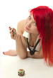 naughty girl looking at you playing dice