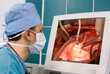 physician watching operation at monitor