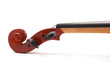 violin lying down on white background, closeup on