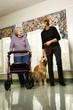 wlderly woman with middle-aged woman walking dog.