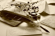 ancient letter and ink feath