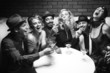 Photo: retro males and females laughing. retro males and females laughing.