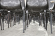 Worm's eye view of many chairs.