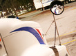 a pair of trucks reflected