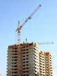 elevating cranes on a background of the blue sky.
