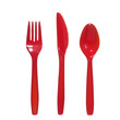 vibrant red fork, kife and spoon