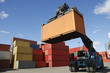 forklift with container in action forklift with container in action