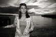 woman at ocean sunset