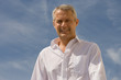 man and blue sky