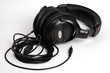 black headphones on white isolated black headphones on white isolated