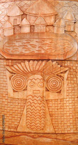 detail of an old ceramic drawing on a chief house, cameroon, afr