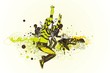 Photo: jumping and dancing people on abstract fresh background jumping and dancing people on abstract fresh background