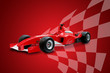 red formula one car and racing flag