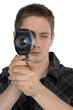 man with old camera