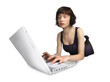 young brunette with laptop