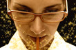 student girl with a magic stars around her face