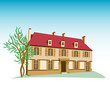 maison  de retraite  ou manoir avec arbre