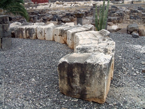 roman-byzantine ruins of black basalt  in israel