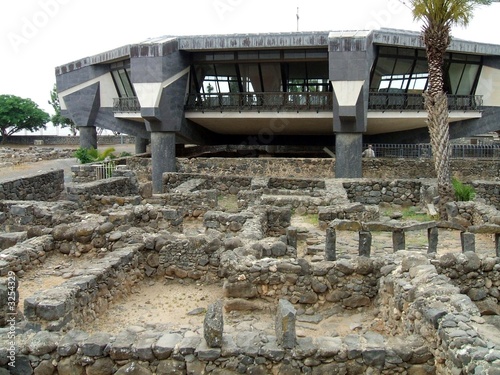 ruins in front of st.peter's church in capernaum