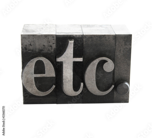 the word 'etc.' in old letterpress metal type the word 'etc.' in old letterpress metal type