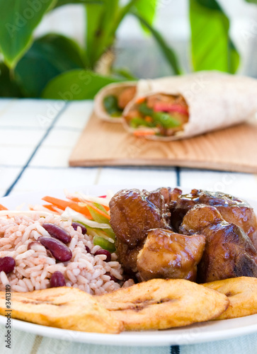 Photo: stewed chicken with rice and vegetables - jamaican stewed chicken with rice and vegetables - jamaican