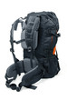 Back of modern tourist backpack isolated on white Back of modern tourist backpack isolated on white