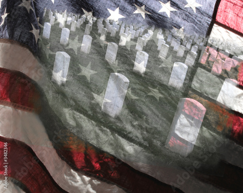 Photo: american flag and military cemetery american flag and military cemetery