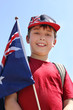 smiling boy with flag