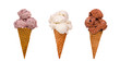 three ice cream cones