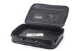 Black briefcase with dollar bill over white background