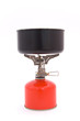 Gas cooker with bottle and mess tin.