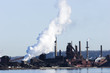 Iron ore smelting plant on the shores of a lake.